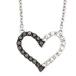14k White Gold, White & Black Diamond Heart Necklace-17.5" (0.47ctw)
