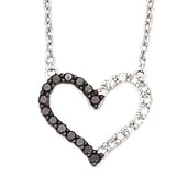 14k White Gold, White & Black Diamond Heart Necklace-17.5 IN (0.47ctw)