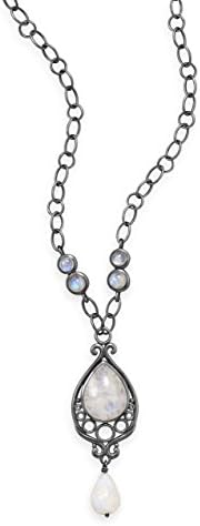 ShoeMars 16" Oxidized Ornate Rainbow Moonstone Necklace