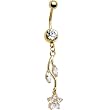 Gold Plated Clear Gem Ivy Flower Drop Belly Ring