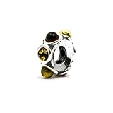 Sterling Silver Pandora Style Beads Multicolor Amber Small Round Charm