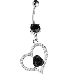 Black Gem Heart Metallic Rose Belly Ring