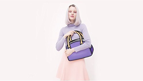 Homecube 3D Jump Style 2D Drawing Fashion Design Mixed Color, Cartoon Paper Bag Comic Bow Handbags, PU Leather Crossbody Handbag Tote Bags Purse (Purple)