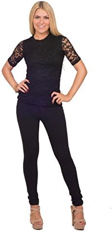 Hollejuncao Juniors Fitted Sheer Lace Neck Short Sleeve Formal Party Blouse Top