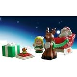 Fisher Price World of Little People Father Christmas on sleigh with reindeer and elf