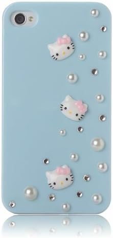 Kazma Saki(TM) 3D Bling Diamond Blue Crystal Cute Hello Kitty Case with Pearl for iphone 4 4s (Fits: Apple iphone 4 and 4s Package includes: 1 X Screen Protector).
