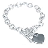 Sterling Silver Toggle Bracelet with Heart Tag (7)(Nickel-Free)