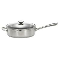 WearEver A8349765 Cook and Strain Nonstick Stainless Steel 10-Inch Covered Fry Pan / Saute Pan with Glass Straining Lid Dishwasher Safe Cookware, Silver