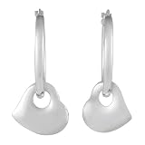 Sterling Silver Hoop Earrings with Dangling Heart