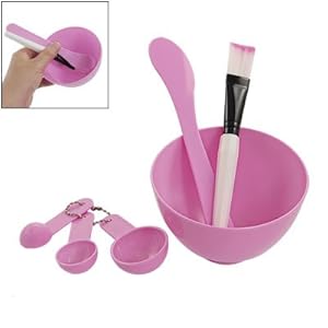 Rosallini Facial Skin Care Mask Mixing Bowl Stick Brush Gauge Spoon Set Pink