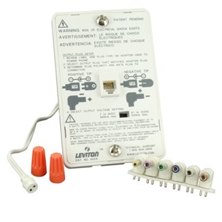 Leviton Out-of-Site Power Jack, Cordless Telephone Wall Phone Wallplate Surface Mount 6P4C Jack, White, #40215-00W