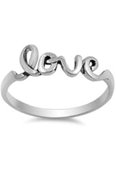 925 Sterling Silver Love in Script Font Ring 7MM