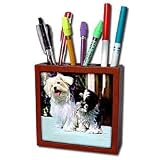 Dogs Maltese - Maltese - Tile Pen Holders-5 inch tile pen holder