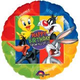 Printed Foil Balloon (18in, round) - Happy Birthday From All Of Us: Looney Tunes