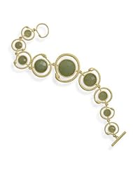 Gold Plated Aventurine Snake Design Toggle Bracelet (7.75 Inch)