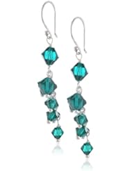 Sterling Silver Swarovski Elements Emerald Colored Bicone Cluster Drop Earrings