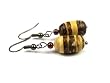 Tribal Dangle Earrings with Tropical Brown Coco Striped Wood Bead and Chocolate Brown Pearl
