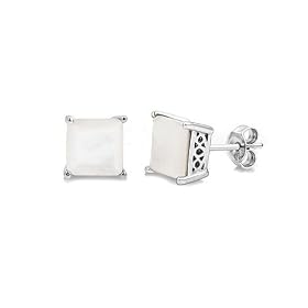 Sterling Silver 925 Princess Mother-of-Pearl Solitaire Stud Earrings - 5mm - For Valentines Day Gift