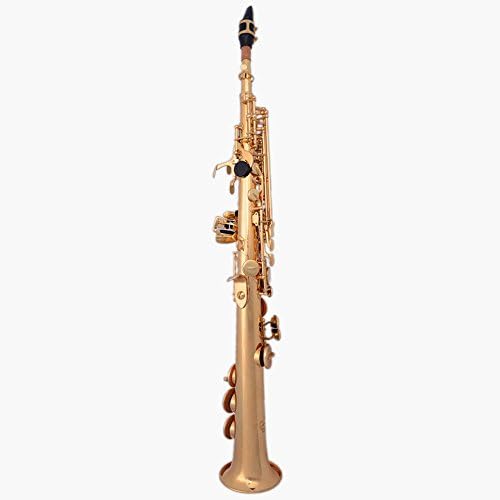 Glarry Soprano Bb Flat Straight Pipe Saxophone Bb Orchestral Instrument with Case Box Red Golden