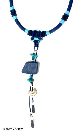 Blue Lapis Lazuli Pendant Necklace, 'Beautiful Blue' 0.4