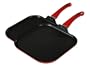 Basic Essentials Set of 2 Aluminum Square Grill/Griddle Set, Red