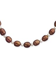 14k Yellow Gold 18in Chocolate and White Freshwater Cultured Pearl Necklace.