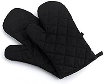 Prettygood Heat Resistant Quilted Oven Mitts Barbecue Gloves Set Black