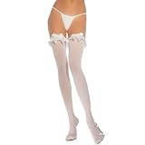 Sheer Ruffle Thigh High With Satin Ruffle Trim And Bow (Black;One Size)