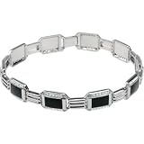 14KT White Gold Mens Diamond Bracelet with Black Enamel (1 1/2 CT TW)