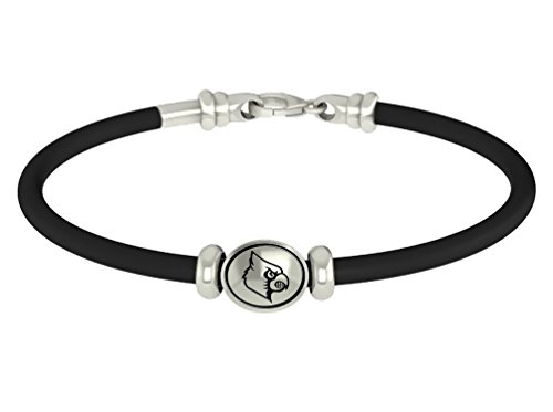Louisville Cardinals Sterling Silver Oval Bead on Rubber Bracelet