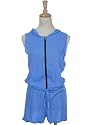 Anna-Kaci S/M Fit Blue Athletic Sporty Workout Zip-Up Short Cotton Romper w Hood