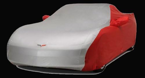 Designer Mat Two Tone C6 Embroidered Logo Car Cover for 2005-2013 Corvette models (Red/Silver)