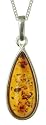 Silver Ladies Amber Teardrop Pendant with 18" Curb