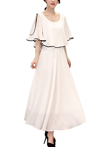 (サラキッド） SaraKid フリル シフォン マキシ ロング ワンピース ホワイト レディース フェミニン きれいめ フレア 大人 エレガント デザイン