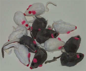 Pack of 12 RATTLING Fur Cat Toy Mice