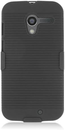 Saapni Premium Moto X Holster Combo - Rubberized Ribbed Texture Shell And Holster With Fixed Ratching Belt Clip - Black