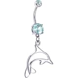 Light Blue Gem Hollow Dolphin Belly Ring