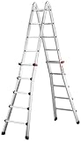 Hailo 7520-001 Alu-Multifunktions-Teleskopleiter PROFI, 4x5 Sprossen - Verwendbar als Anlege- und Schiebeleiter, beidseitige Steh- und Treppenleiter