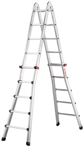  Hailo 7520-001 Alu-Multifunktions-Teleskopleiter PROFI, 4x5 Sprossen - Verwendbar als Anlege- und Schiebeleiter, beidseitige Steh- und Treppenleiter