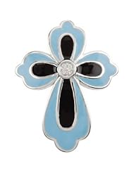 14K White Gold 27.45X21.28 mm Blue And Black Enamel Diamond Cross