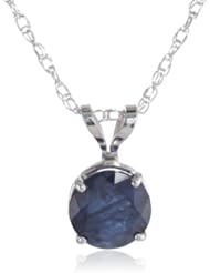 10k Gold 6mm Round Sapphire 4-Prong Solitaire Pendant, 17"
