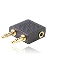 Gold Plated Airplane Headphone Socket Adaptor / Aircraft / Airplane / Airline Headphone Adaptor - Twin 3.5mm Mono Jack Plugs to 3.5mm Stereo Jack Socket - For use on most major airlines