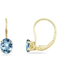 0.90 Cts of 6x4 mm Heirloom Oval Aquamarine Stud Scroll Lever Backs Earrings in 14K Yellow Gold