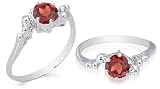 Round Cut Garnet Ring Sterling Silver