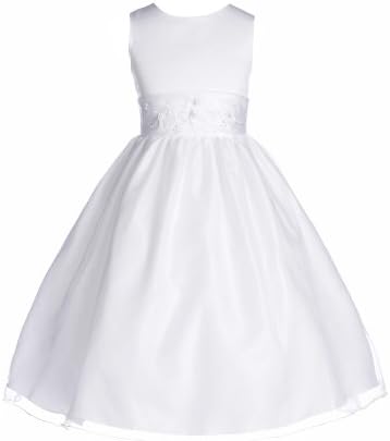 Girls Tip Top New Simple Beaded Satin And Organza Girl Dress, White, 6 (TT6036)