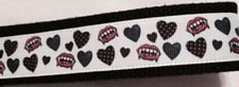 Pixel Keychain - Fangs and Hearts inspired Key Fob wristlet Keychain on black cotton webbing