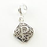 DaVinci Silver Alphabet Letter "P" Dangle European/Memory Charm Double Sterling Layered Bead - Fits Pandora Bracelets