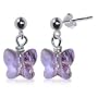 SCER168 Made with Swarovski Elements� Butterfly Lavender Crystal Sterling Silver 1" Long Post Drop Earrings