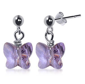 Butterfly Lavender Swarovski Crystal Sterling Silver 1 Long Post Drop Earrings