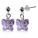 SCER168 Made with Swarovski Elements� Butterfly Lavender Crystal Sterling Silver 1" Long Post Drop Earrings
